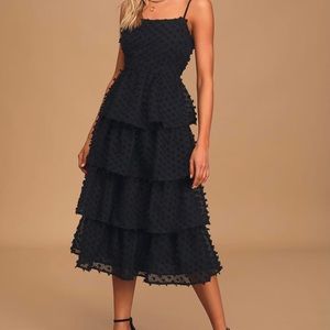 Lulus-Flirting With You Black Tiered Midi Dress